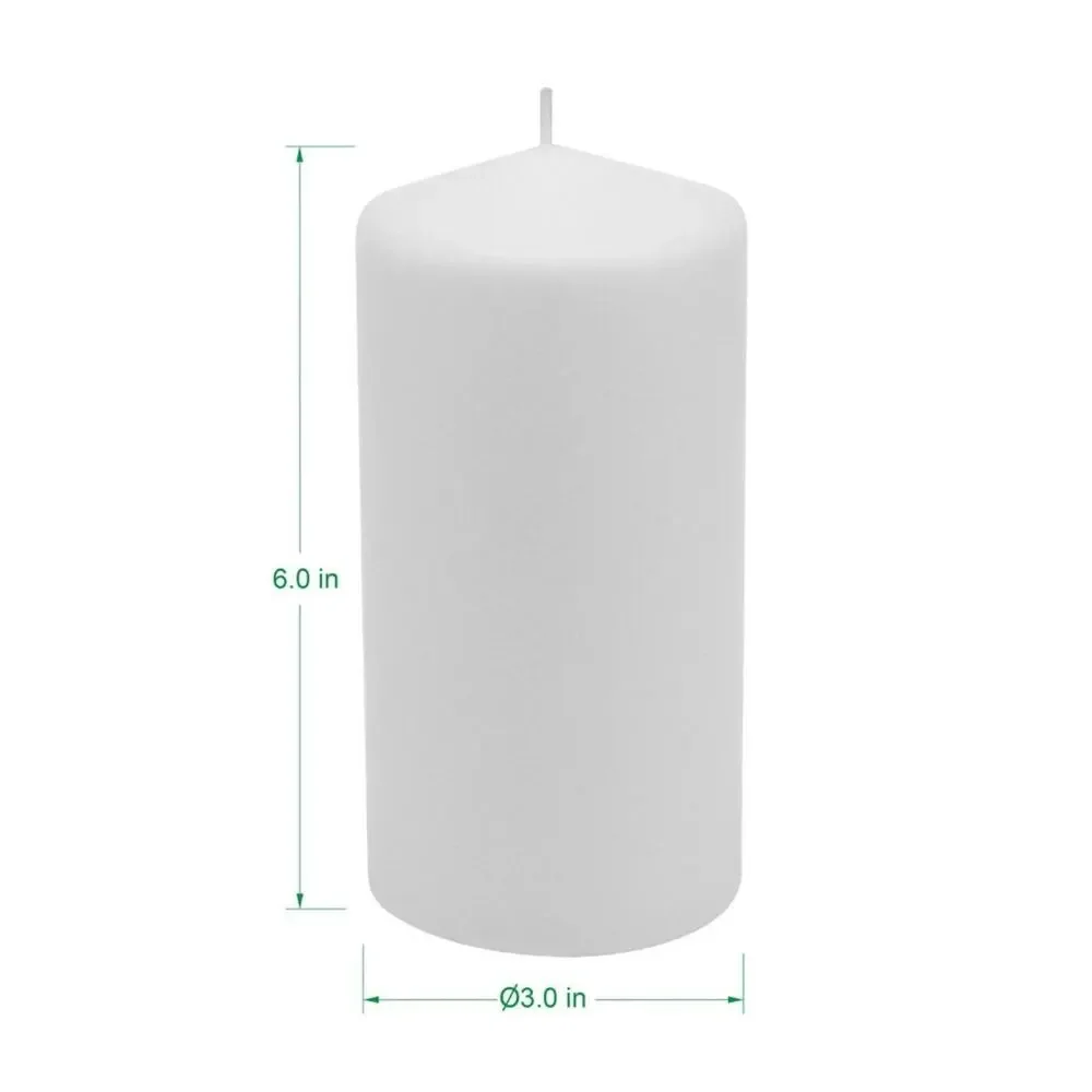 6 NEW White Unscented Paraffin Wax Pillar Candle 45 Hour Burn Box Set 6” x 3”